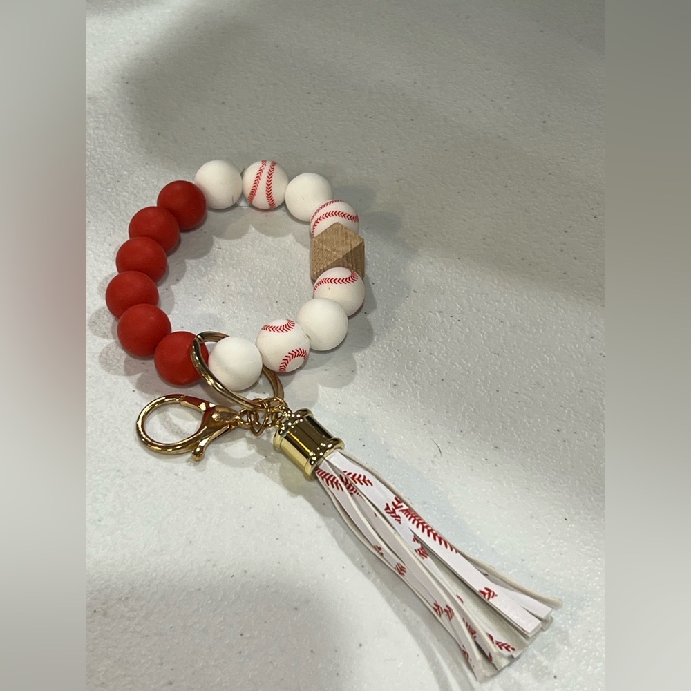 Baseball Bead Keychain with Tassel
